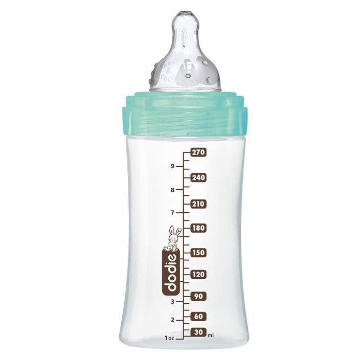 Dodie Biberon Initiation+ Anti-Coliques 3 Vitesses en Verre +0m Vert Oiseaux 270ml