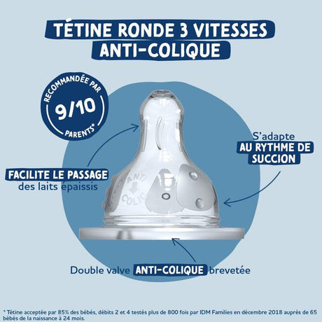 Biberon anti-colique - DODIE - 330 ml - Tétine ronde - +6 mois - 3 vitesses - Débit 3 - Vert