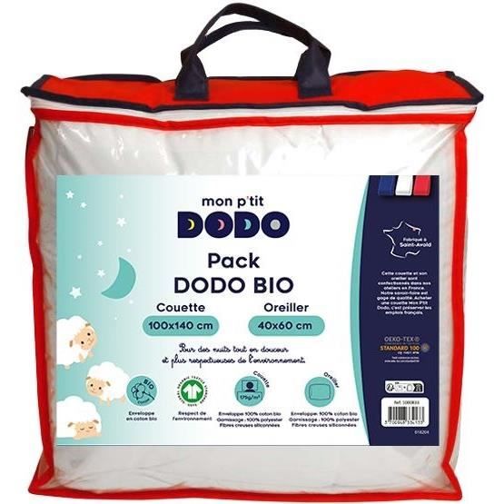 Pack bio Couette 100x140cm + oreiller 40x60cm - MON P'TIT DODO - Chaude - 100% Polyester Fibre creuse siliconÈe - 1 personne -