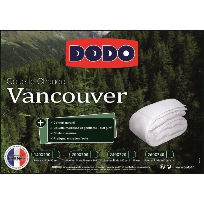 Couette chaude Vancouver - 200 x 200 cm - 400gr/m≤ - Blanc - DODO