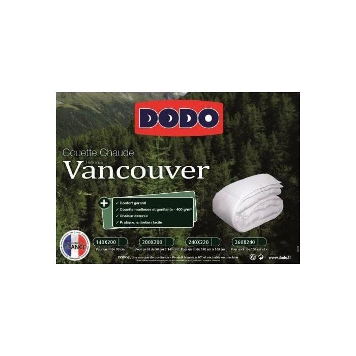 Couette Chaude Vancouver 400gr/m˛ - DODO - 240 x 260 cm - Blanc