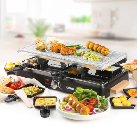 Appareil a raclette - DOMO - DO9262G - 8 personnes - Pierre a cuire - Gril - 1400 W