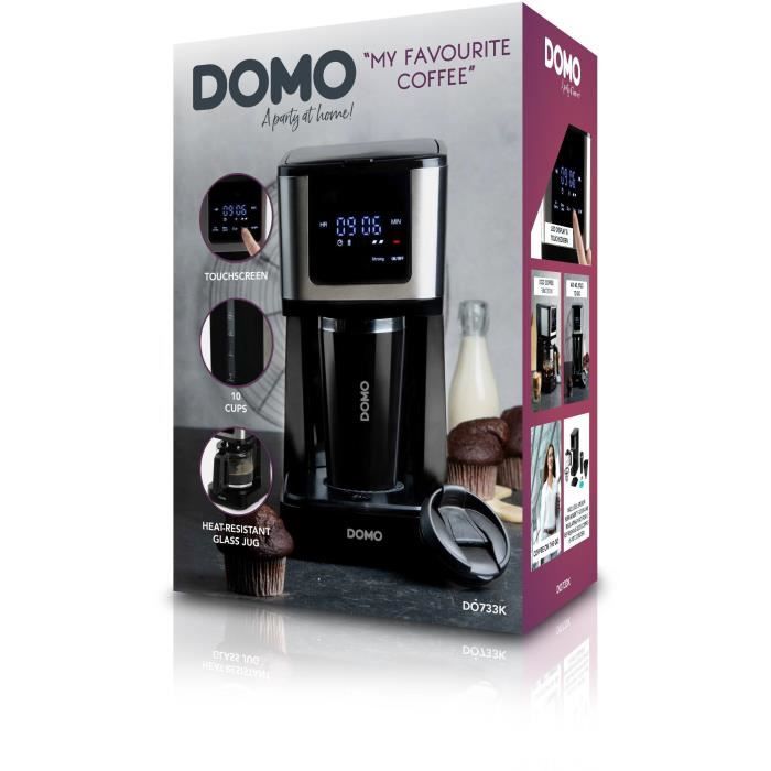 Cafetiere filtre - DOMO - DO733K - 900 W - 4 a 10 tasses - Ecran LCD - 3 intensités - Noir