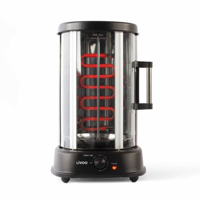 Grill vertical - LIVOO - DOM323 - 1500W - Jusqu'a 2,5 Kg - 1 broche centrale et 10 brochettes de 23 cm - Minuterie et rotation 360°