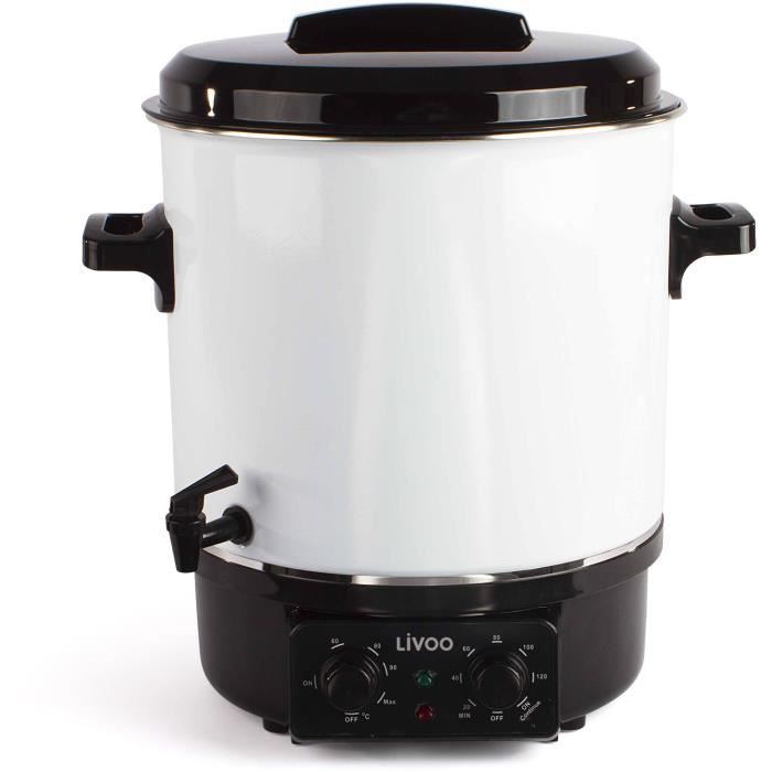 Stérilisateur a bocaux électrique - LIVOO - DOM334 - 1800W - 27L - Ř35 cm - Thermostat réglable et minuterie - Cuve acier émaillé