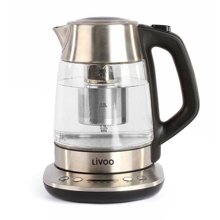 Bouilloire théiere - LIVOO - DOD165 - 2200 W - 1,7 L - Température variable - Verre - Gris