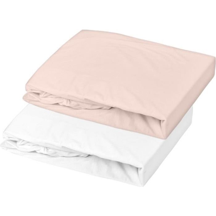 DOMIVA Set of 2 fitted sheets - Jersey - oeko-Tex - White/Nude - 70 x 140 cm