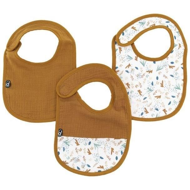 Lot x3 bavoirs - DOMIVA - 6-12 mois - Gaze de coton - Caramel imprimé au fil de l'eau