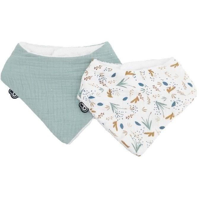 Lot x2 bavoirs bandana - DOMIVA - TU - Mousseline - Celadon imprimé au fil de l'eau