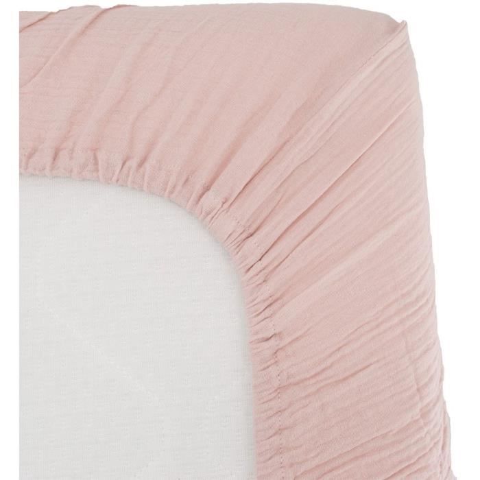 Fitted sheet - DOMIVA - 70x140 cm - Old pink - Cotton gauze