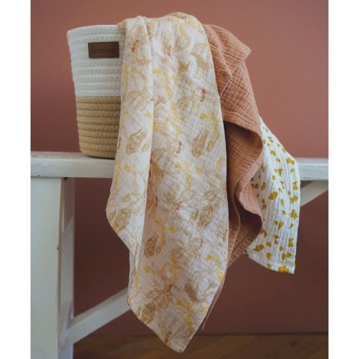 Lot de 3 langes - DOMIVA - Honey Moon - Mousseline de coton - Doux et respirants