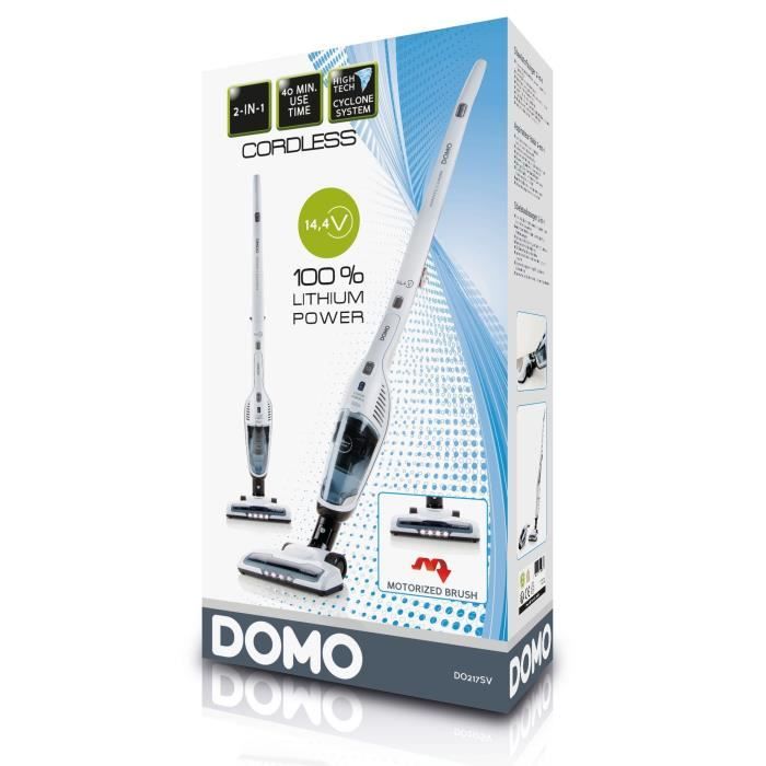 DOMO DO217SV - Aspirateur balai maniable 2-en-1 - 2 vitesses - Systeme cyclonique - Autonomie 40min - RÈservoir poussiere 0,5L