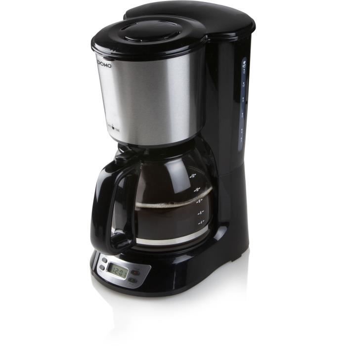 Cafetičre Filtre - DOMO - DO708K - 1000 W - 1,5 L - 12 tasses - Ecran LCD - Minuteur 24 h - Noir et acier inoxydable