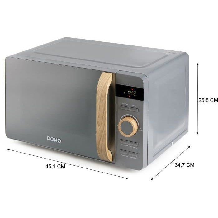 Micro-ondes - DOMO - DO3420 - Gris avec finition boisée - L45,1 x P34,7 x H25,8 cm - 20 L - 5 niveaux de puissance - 700W