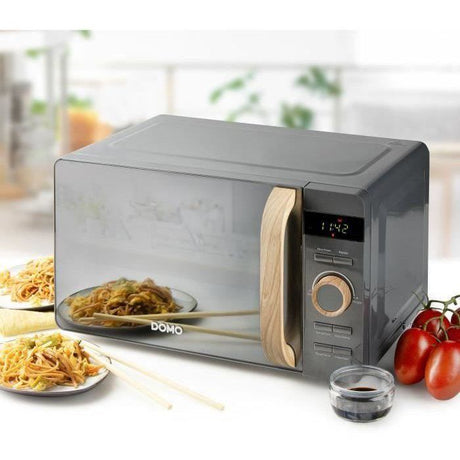 Micro-ondes - DOMO - DO3420 - Gris avec finition boisée - L45,1 x P34,7 x H25,8 cm - 20 L - 5 niveaux de puissance - 700W