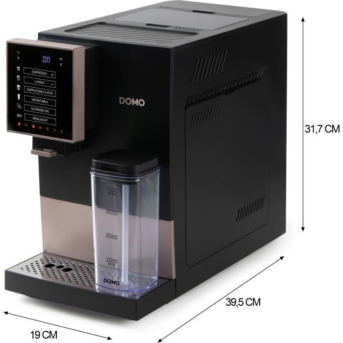 Machine a expresso automatique avec broyeur - DOMO - DO743K - 1350 W - 19 bar - 125 g café - Noir