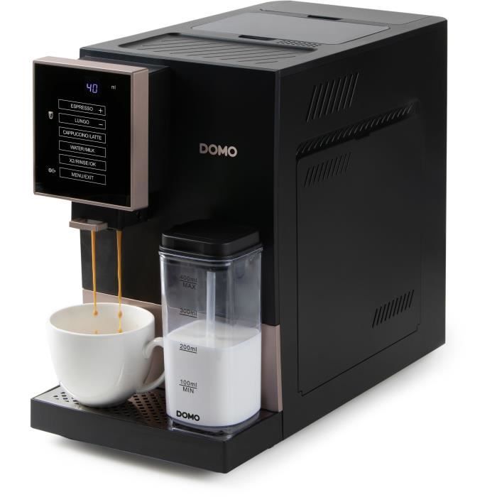 Machine a expresso automatique avec broyeur DOMO DO743K – 19 bar – 6 recettes café – 1350 W – Noir