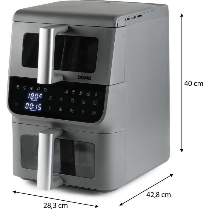 Friteuse sans huile - DOMO - Airfryer DO550FR - Double cuve 3.5 L + 6,5 L - 10 programmes - 2500 W
