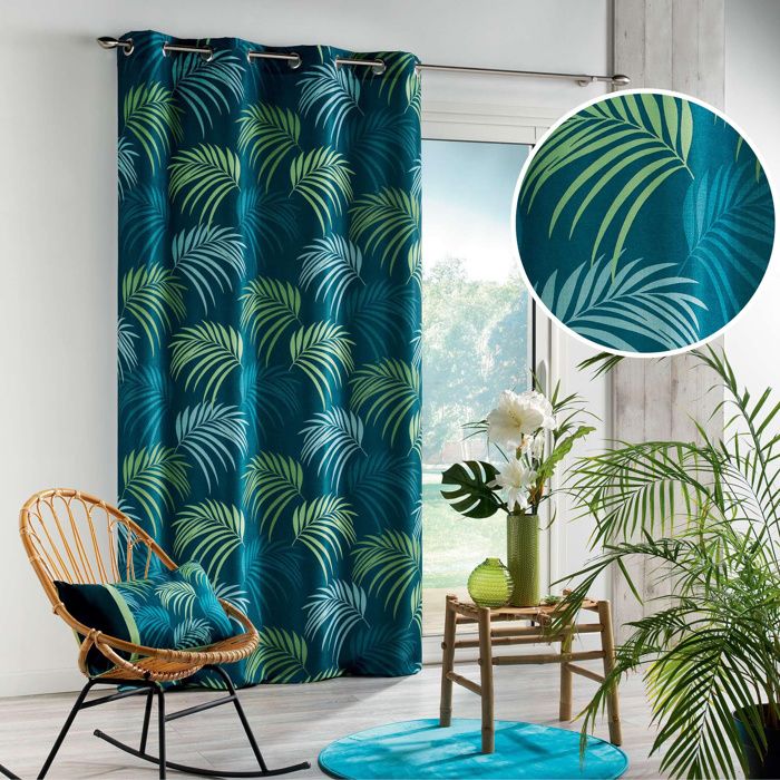 Rideau a oeillets 140 x 260 cm  Polyester imprimé Blue Végétal Bleu