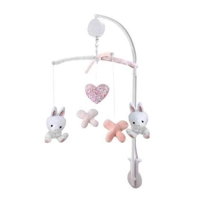 DOMIVA Rabbit musical mobile - PVC arch - Removable soft toys - White/pink - 34 x 65 cm