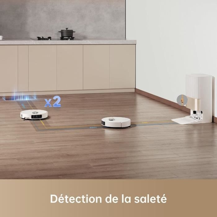 Aspirateur Robot Laveur Dreame X40 Ultra Complete avec Serpilliere a détacher et a soulever, Nettoyage extensif par Brosses