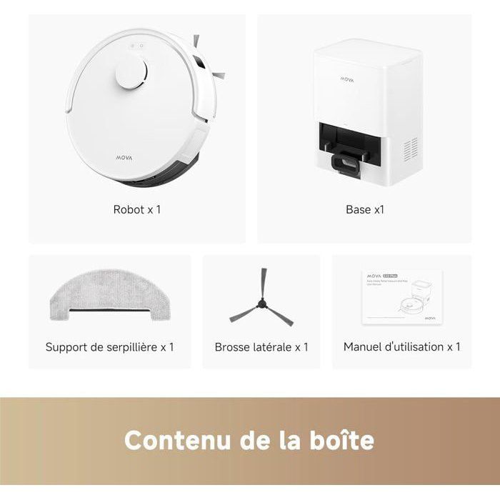 MOVA E20 Plus - Robot Aspirateur Laveur avec Vidage Automatique, Auto-vidangeable Pendant 90 Jours, 5000Pa