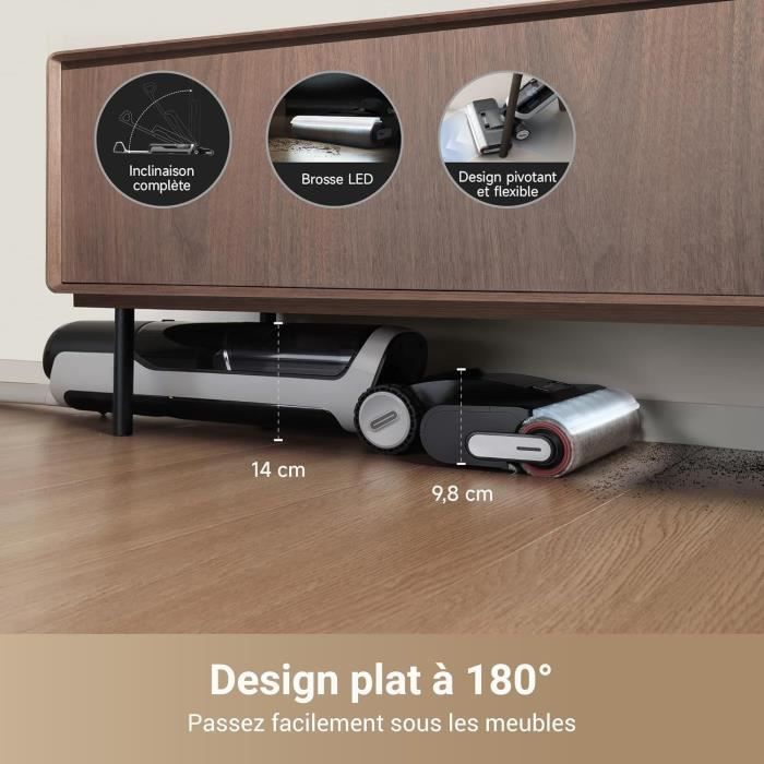 DREAME H14 Pro Aspirateur Laveur Sec Et Humide - Design Plat a 180° - Nettoyage de la Brosse a 60 °C - Séchage en 5min - 18 kPa