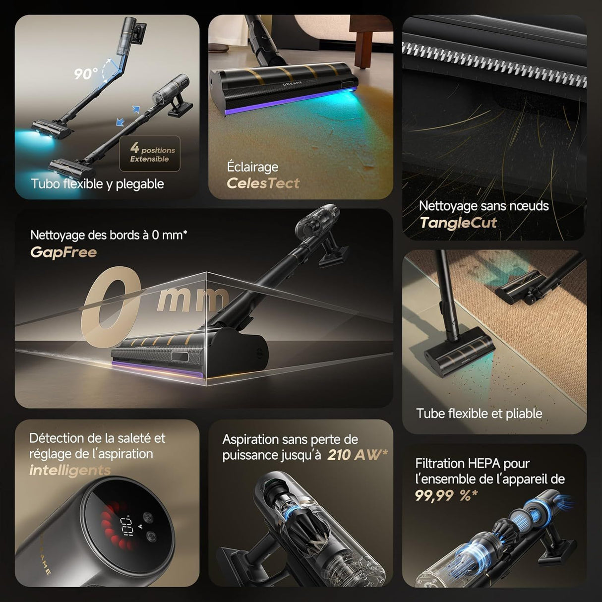 DREAME V20 Pro - Aspirateur Balai sans Fil - Nettoyage des Bords a 0 mm - Sols Durs, Tapis et Poils - Puissance Aspiration 210AW