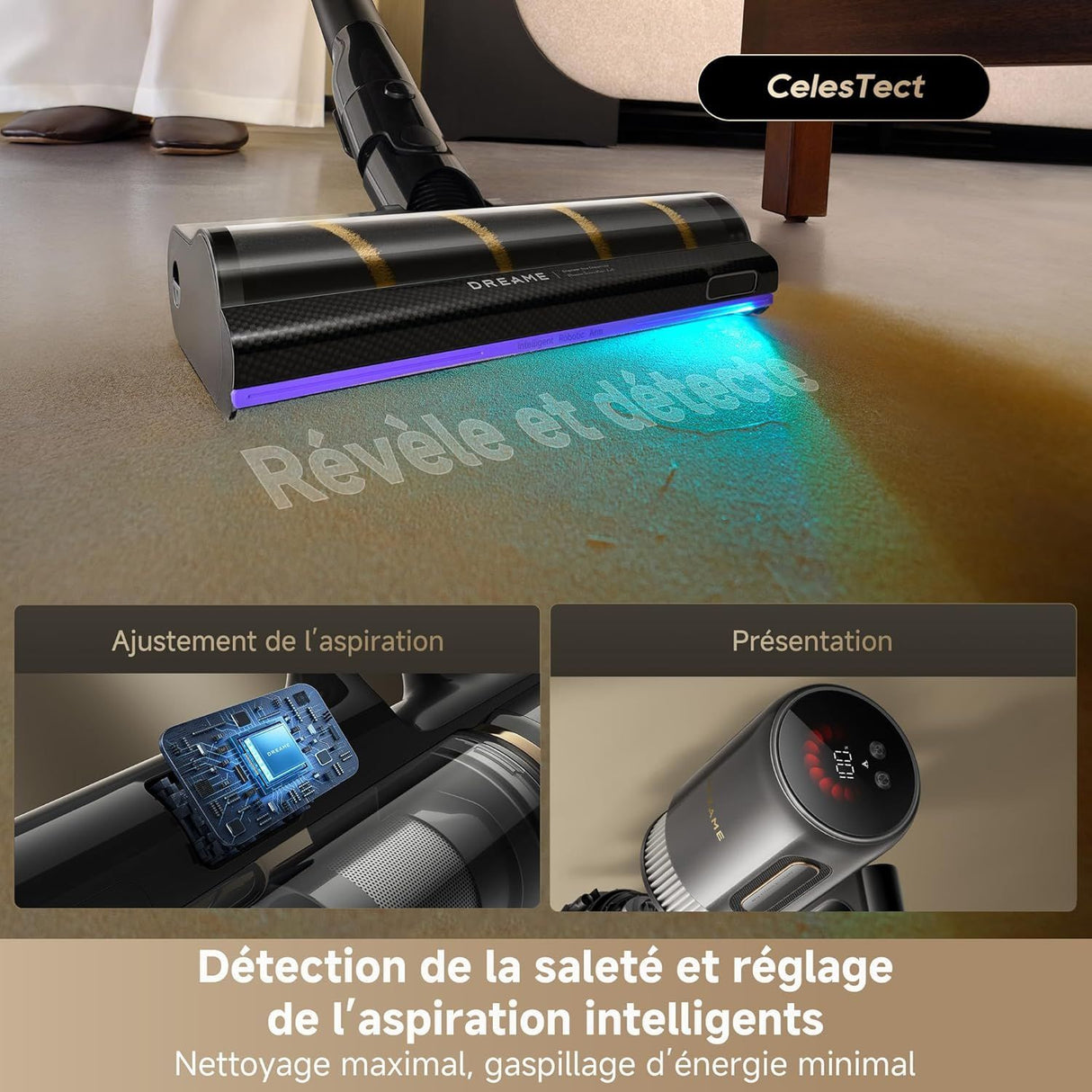DREAME V20 Pro - Aspirateur Balai sans Fil - Nettoyage des Bords a 0 mm - Sols Durs, Tapis et Poils - Puissance Aspiration 210AW