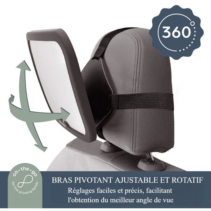 Grand miroir réglable - DREAMBABY - Pour siege arriere de bébé - Rectangulaire - Noir - 20 x 24 cm