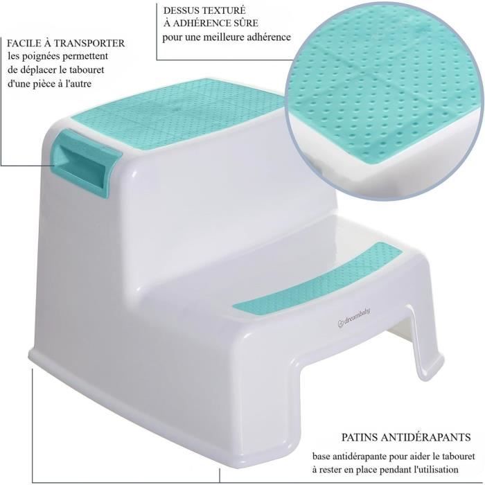 Tabouret marchepied - DREAMBABY - 2 UP - Antidérapant et texturé - Jusqu'a 80 kg pour les petits et les adultes - Aqua