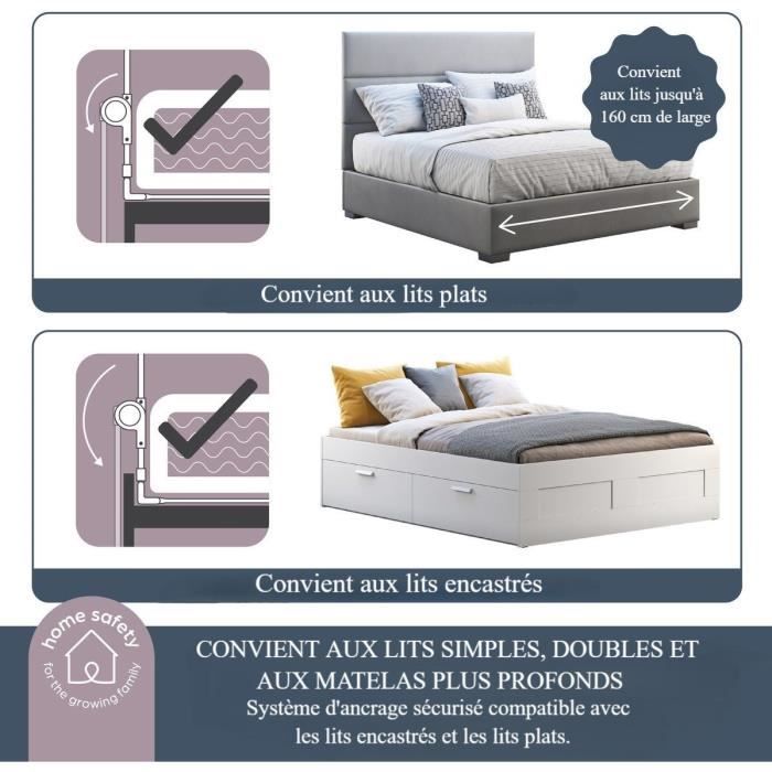 Barriere de lit Dreambaby Nicole  - lits encastrés et aux lits plats- Mesurant 150 cm de large et 50 cm de haut - Gris