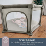 Parc Explore - DREAMBABY - 6 côtés avec base en tissu et cadre rembourré - Ø 1,40 m - H 70 cm - Taupe