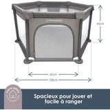 Parc Explore - DREAMBABY - 6 côtés avec base en tissu et cadre rembourré - Ø 1,40 m - H 70 cm - Taupe