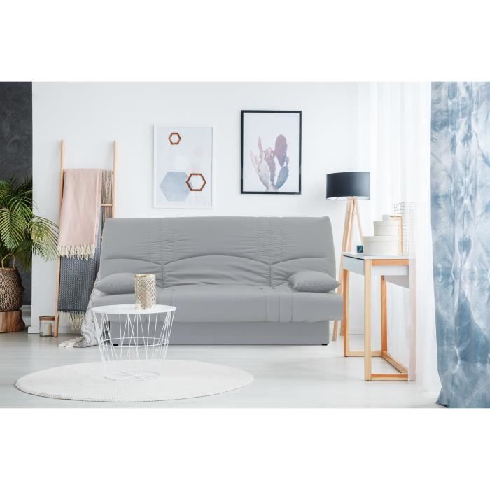 Canapé convertible clic clac 3 places - Tissu Gris clair - L 190 x P 92 cm - DREAM - Style Contemporain