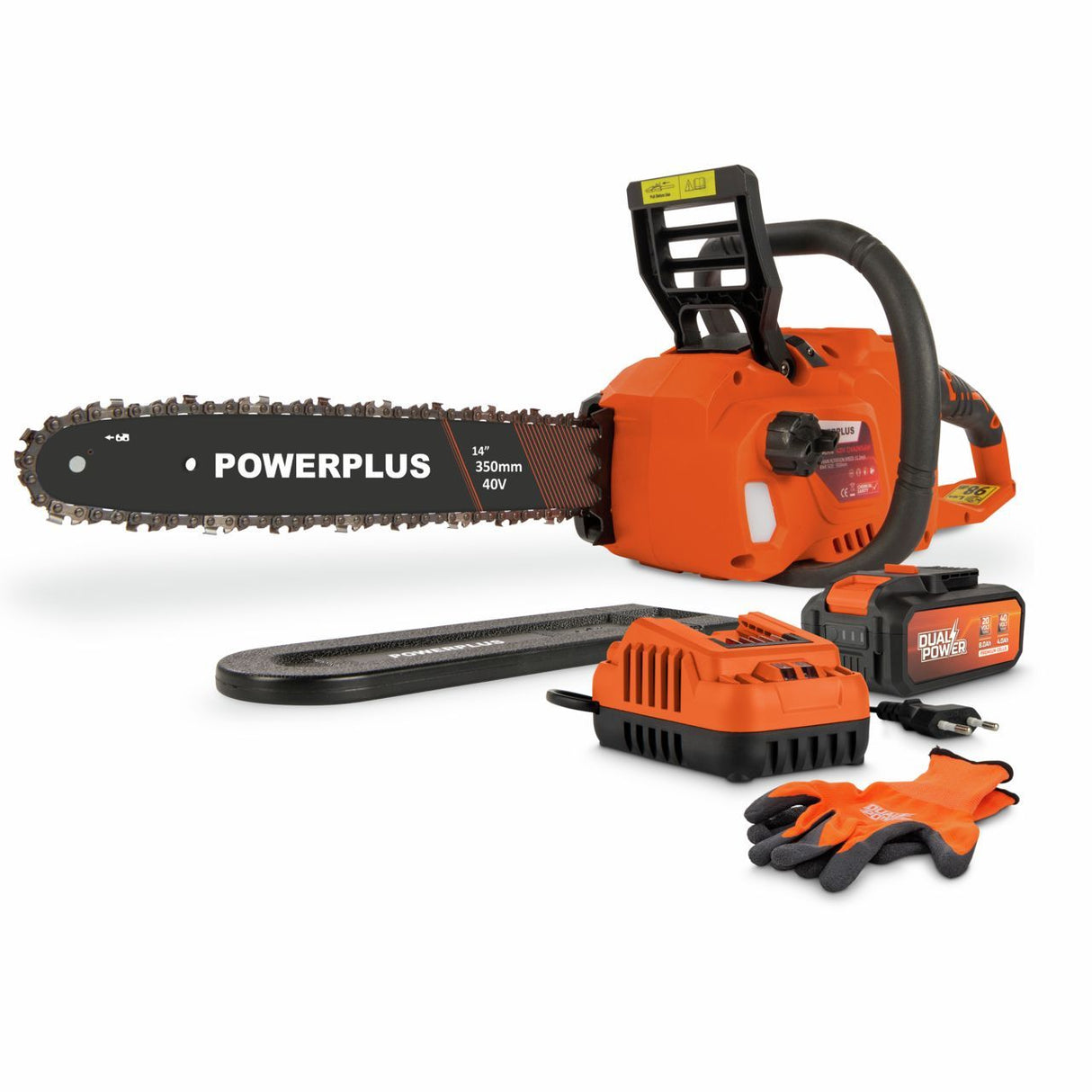 Tronçonneuse a Batterie - Dual Power - POWDPGCSS2 - Élagueuse sur batterie de 40 V - Guide de 350 mm - Batterie et chargeur inclus