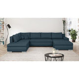 Canapé d'angle panoramique convertible -7 places - INDIAN - Tissu 100% polyester - Bleu canard - 360 x 228 cm