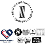 Matelas 90x190 marque DUNLOPILLO - Hauteur 20 cm Ressorts ensachés - Dunloflex - 5 zones - Soutien Equilibré - Fabriqué en France