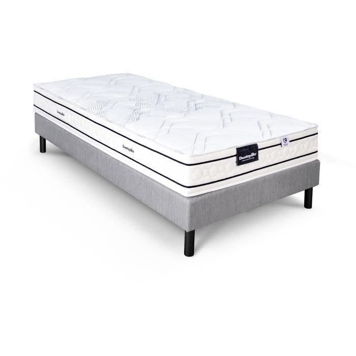 Ensemble matelas sommier  90x190 marque DUNLOPILLO - Hauteur 20 cm - Ressorts ensachés -5 zones - Equilibré - Fabriqué en France