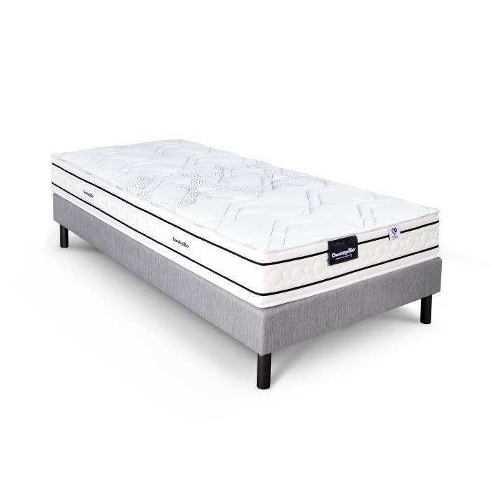 Ensemble matelas sommier  90x200 marque DUNLOPILLO - Hauteur 20 cm - Ressorts ensachés -5 zones - Equilibré - Fabriqué en France