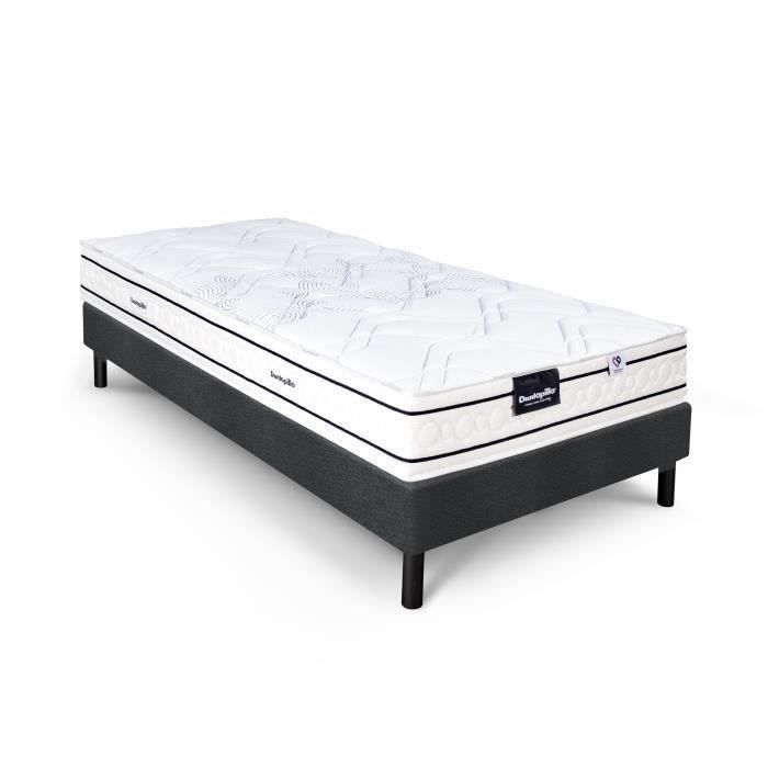Ensemble matelas sommier  90x200 marque DUNLOPILLO - Hauteur 20 cm - Ressorts ensachés -5 zones - Equilibré - Fabriqué en France