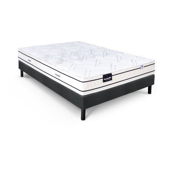 Ensemble matelas sommier  140x190 marque DUNLOPILLO - Hauteur 20 cm - Ressorts ensachés -5 zones - Equilibré - Fabriqué en France