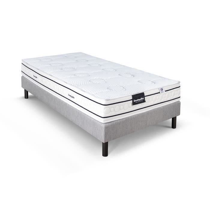 Ensemble matelas sommier  90x200 marque DUNLOPILLO Hauteur 21 cm - Latex - Aération -7 zones- Soutien Équilibré - Fabriqué en France