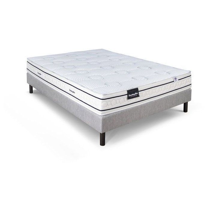 Ensemble matelas sommier  160x200 marque DUNLOPILLO Hauteur 21 cm- Latex -Aération -7 zones- Soutien Équilibré - Fabriqué en France
