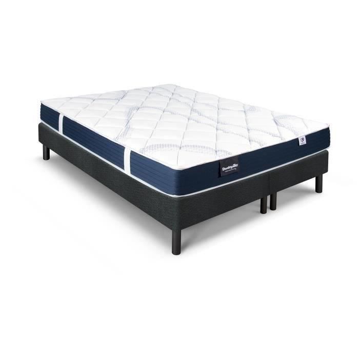 Ensemble matelas sommier  160x200 (2x80)  marque DUNLOPILLO - Hauteur 18 cm - Mousse Aérial - Soutien Ferme - Fabriqué en France
