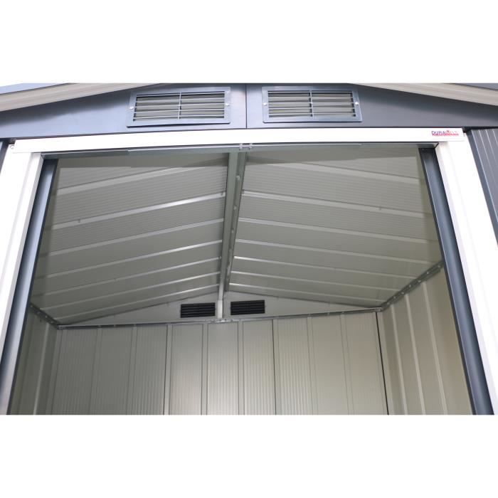 Abri de jardin en métal 3,68 m2 - Kit d'ancrage inclus - Gris anthracite