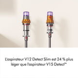 DYSON V12 Detect Slim Absolute - Aspirateur Balai sans fil - Puissance 150 AW - Contrôle de puissance - Brosse avec lumiere intégrée