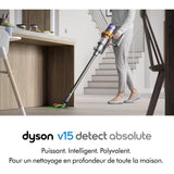 DYSON V15 Detect Absolute - Aspirateur Balai - Puissance 240 AW - Autonomie jusqu'a 60 min - Brosse avec lumiere intégrée