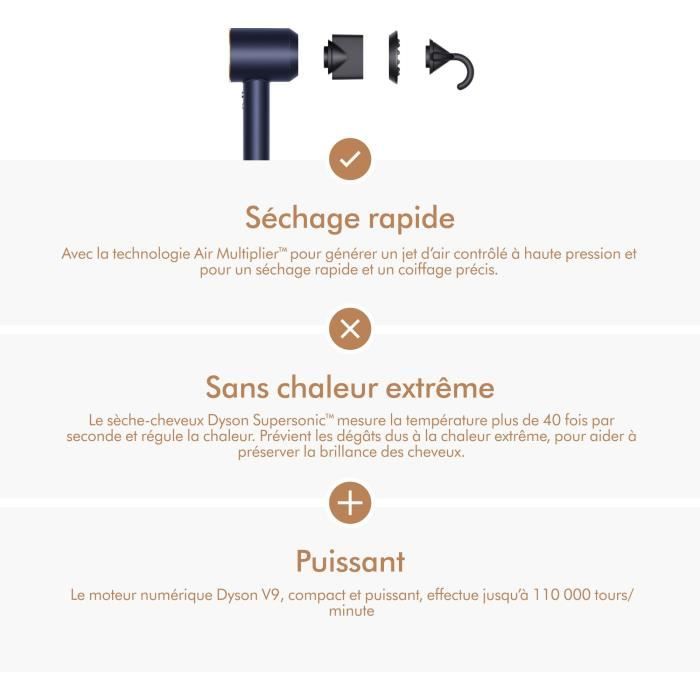 DYSON - Seche-cheveux - Supersonic - Cheveux raides a ondulés - Bleu de prusse cuivré - 1600 W
