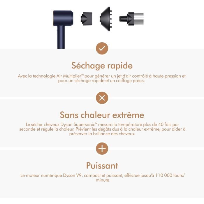 DYSON - Seche-cheveux - Supersonic - Cheveux bouclés a frisés - Bleu de prusse cuivré - 1600 W
